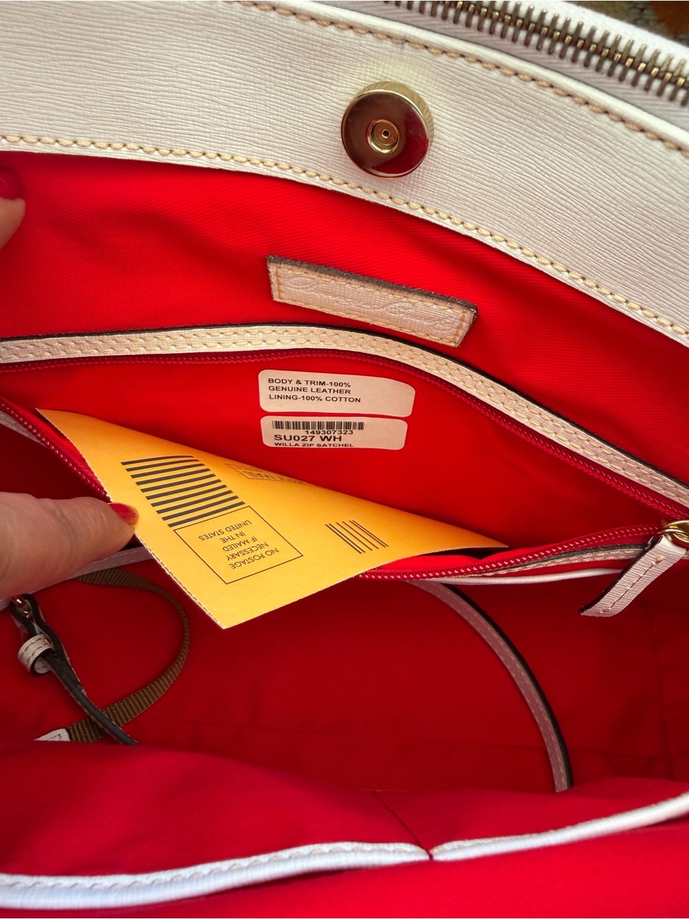 Dooney & Bourke White Saffiano Satchel with Gold Hardware - Picture 8 of 8